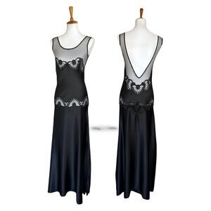 Vintage Fernando Sanchez 100% Silk Lace Negligee Gown 1980s NWT Medium